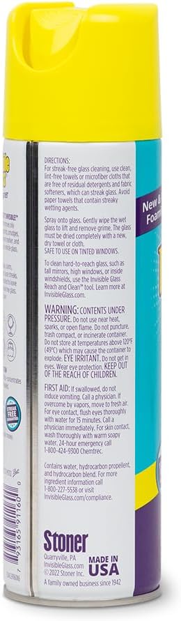 Invisible Glass 91160 Premium Aerosol Glass and Window Foaming Cleaner Spray – Cleans Glass, Windows, Mirrors, Shower Doors, and More – Streak-Free, Ammonia-Free, Tint-Safe – 19 oz