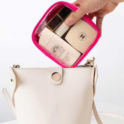 Small Clear Makeup Bag for Purse Small Cosmetic Bag Travel Size Toiletry Bags Cute Travel Makeup Bag,Coin Purse,Car Asscessories Organizer Storage Travel Essentials for Women Girls(Clear-Beige)