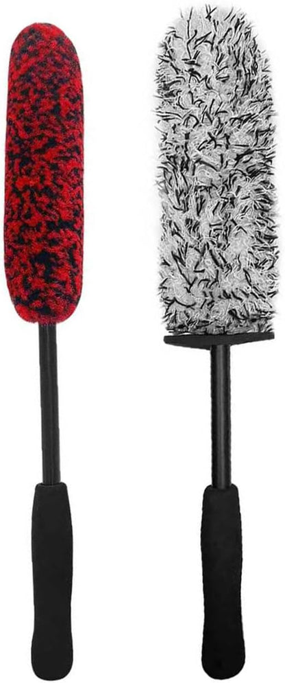 YeewayVeh 4Pack Car Wheel Cleaning Kit, Bendable Wheel Brush and Microfiber Rim Cleaner Brush, Tire Brush and Car Detailing Brush, Soft & No-Scratch Car Wheel Rim Brush Set for All Wheel Types, Red