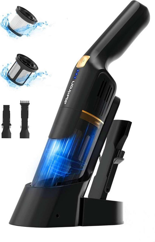 Aspiron Cordless Handheld Vacuum, 24KPA Powerful Car Vacuum, 2-Speed, 2 Charging Methods, Wireless Charger, Ergonomic Handle, Portable Rechargeable Vacuum Cleaner for Car, Home, Jet Black