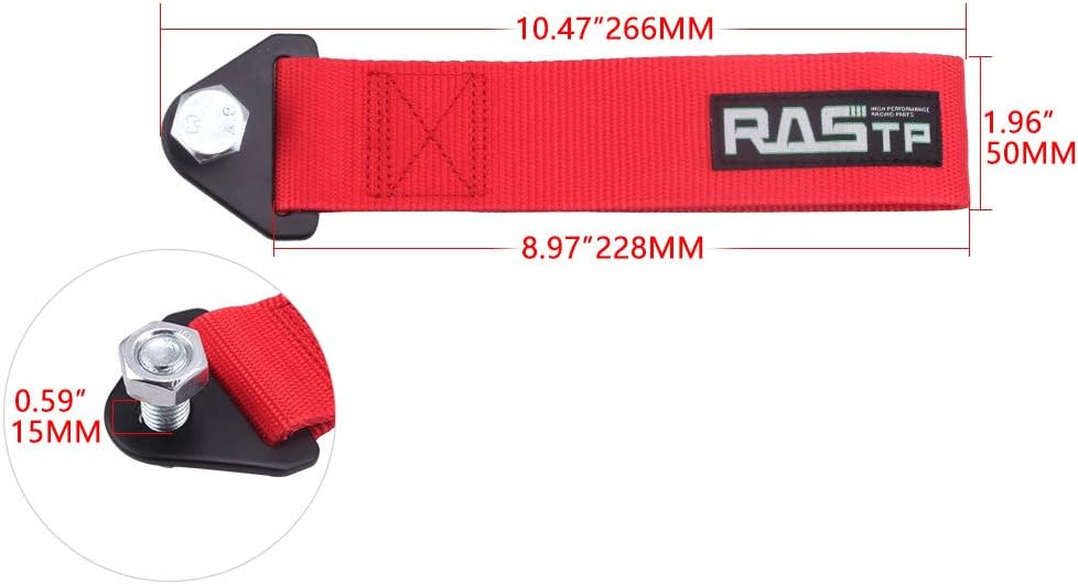 RASTP High Strength Racing Tow Strap, Tow Hook Fit for Front or Rear Front Bumper Decorative Trailer Belt (Black)