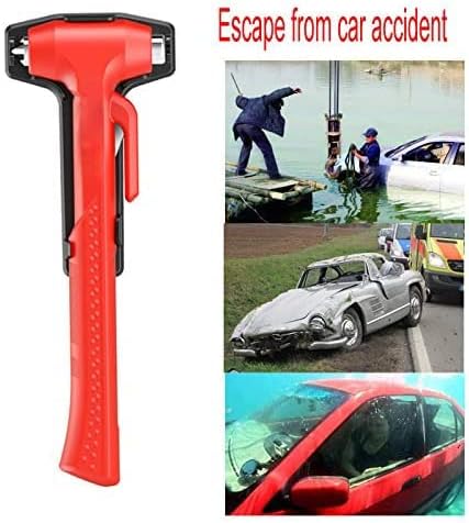 Premium Car Glass Breaker with Seat Belt Cutter - Automotive Safety Hammer - Emergecy Escape Tool, Car Autoaccessory Metal Window Hammer, Vehicle Hard Aluminium Alloy Head Design(Silver)