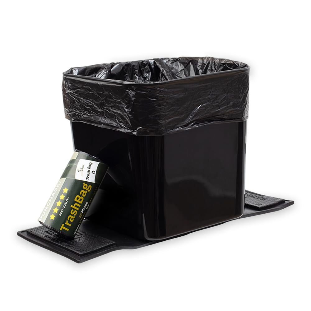 Car Trash Can with Stability Wings – Leakproof Portable Garbage Bin for Fabric & Rubber Mats – Compact Durable Plastic Auto Organizer for Cars, SUVs, Trucks (Black, Large)