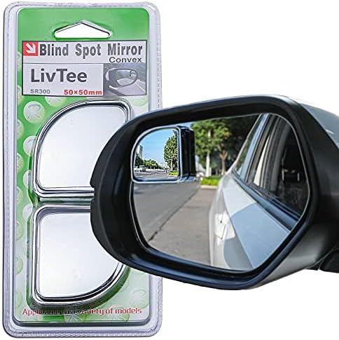 LivTee 2PCS Round Blind Spot Mirror, HD Glass and ABS Housing Convex Wide Angle Rearview Mirror with Adjustable Stick for Universal Car, Black