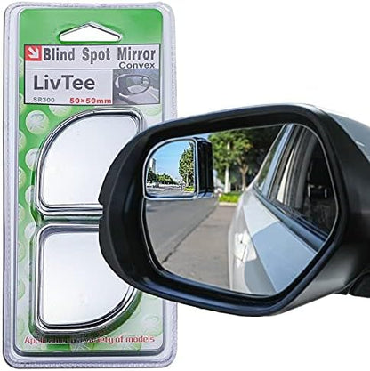 LivTee 2PCS Round Blind Spot Mirror, HD Glass and ABS Housing Convex Wide Angle Rearview Mirror with Adjustable Stick for Universal Car, Black