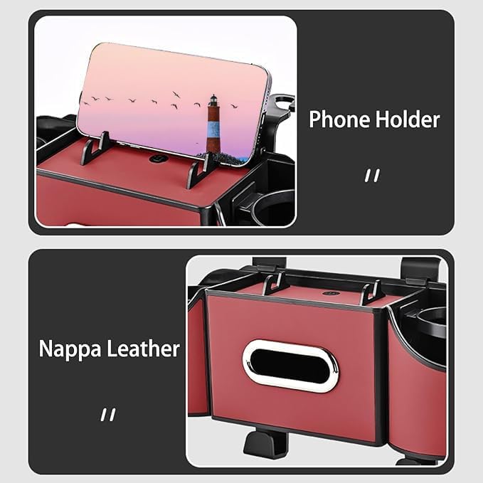 Back Seat Car Organizer,4 in 1 Multifunctional Car Back Seat Storage Box with Drink Cup Holder Tissue Box, for Hold Phone,Snacks, Drinks, Handbag-Black