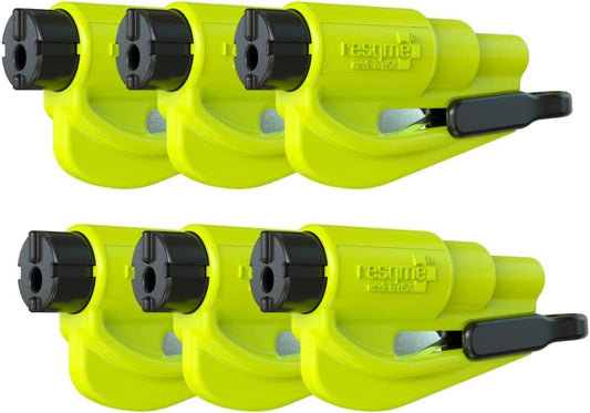 resqme The Original Emergency Keychain Car Escape Tool, 2-in-1 Seatbelt Cutter and Window Breaker, Made in USA, Pack of 6, Yellow - Compact Emergency Hammer