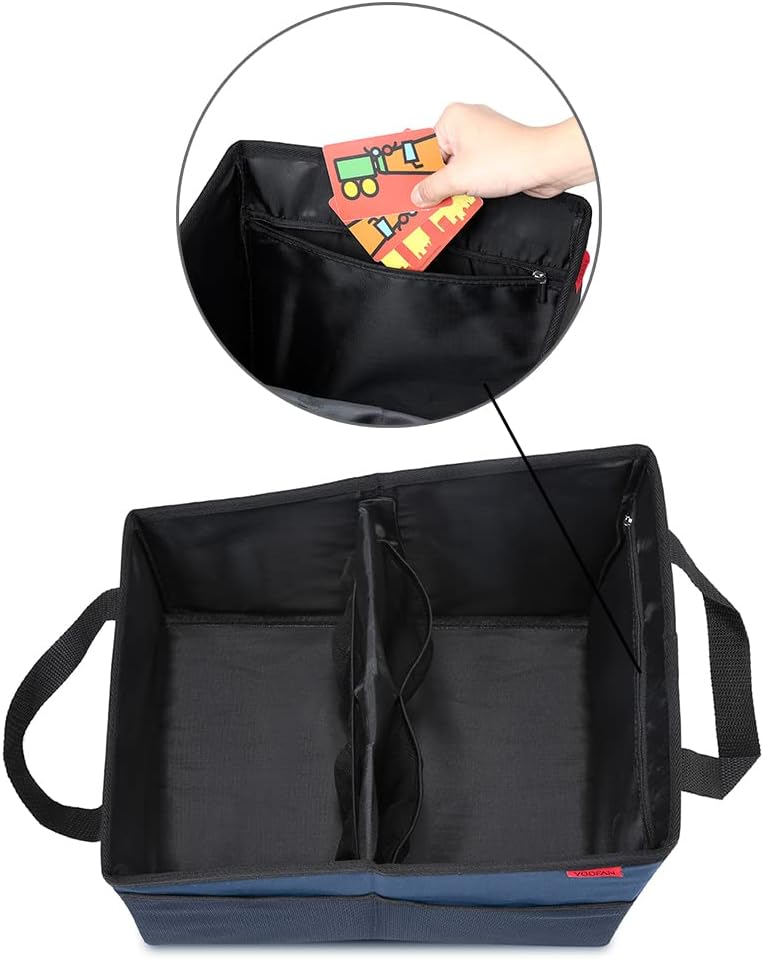 YOOFAN Car Seat Organizer - Passenger Seat Organizer, Collapsible Small Car Seat Storage Organizer for Console Front/Back, Automotive Backseat Organizer with Belt 4 Cup Holders for Kids Accessories