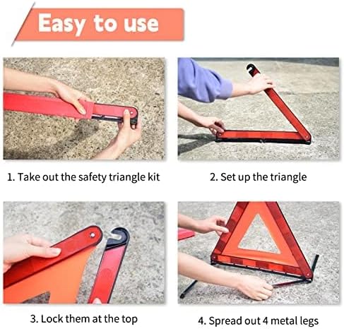 DEDC Warning Triangle, Foldable Safety Triangle, Triple Warning Kit, Warning Triangle Reflector, Roadside Hazard Sign, Triangle Symbol for Emergency with Storage Bag (3 Pack)