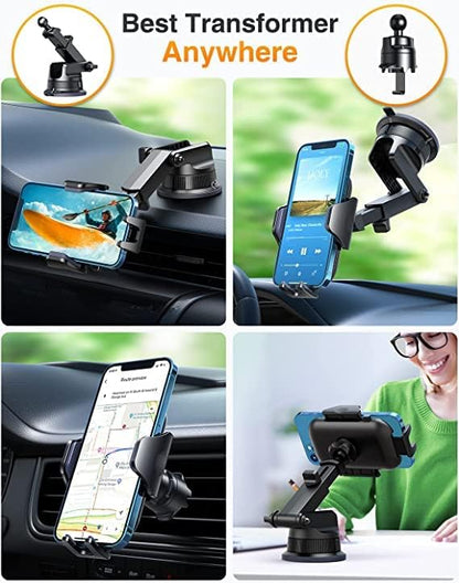 [True Military-Grade] Car Phone Holder VANMASS [Upgraded Strongest Suction&Clip] Cell Phone Mount for Dashboard Windshield Vent Kit, Truck Cradle Stand for iPhone 17 Pro Max 16 15 14 Android,Ink Black