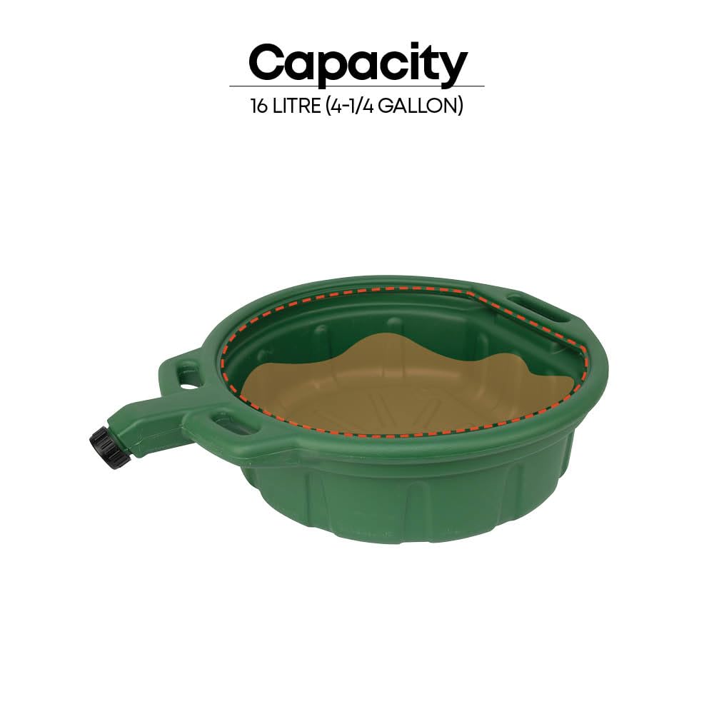 Groz 15 Quart Oil Drain Pan with Wheels & O-Ring Seal - 8" Wide Opening, Catch Basket, Leak-Proof Spout for Trucks, Cars, Fleet Maintenance (41966)