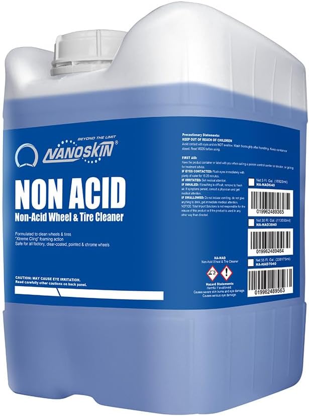 Nanoskin Non Acid Professional Wheel & Tire Cleaner 1 Gallon – Works with Brush | Car Wash Cleaning Spray for Detailing | Removes Brake Dust, Oil, Dirt, Light Corrosion