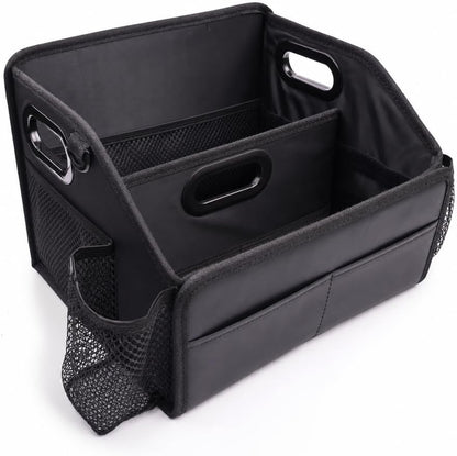 Car Storage Organizer Reinforced Dividable Leather Car Caddy Basket for Front Seat Floor Back Sturdy Frosted Handle 8 Compartments Adjustable Strap Buckles Slip-Resistant (Normal)