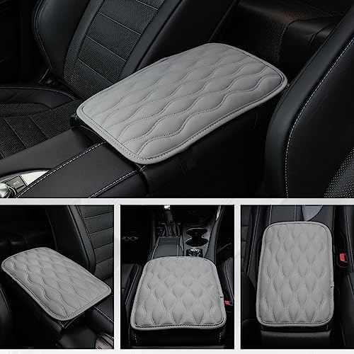 Amiss Car Center Console Cover, Upgraded Leather Car Armrest Cushion with 2 Storage Pockets, Universal Waterproof Cushion Pad, Non-Slip Car Interior Accessories, Fits Most Sedans SUVs Trucks (Black)