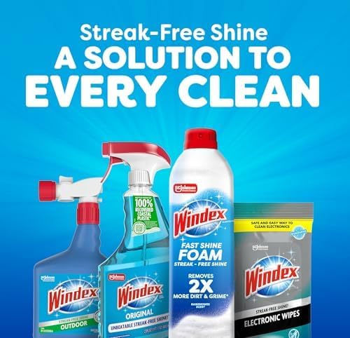 Windex Fast Shine Foam Glass Cleaner, No-Drip Windows, Doors, Mirrors & Countertops Aerosol Cleaning Spray, Streak-Free Shine, Removes Fingerprints, Dust, Dirt, Grime & More 19 oz (Pack of 1)