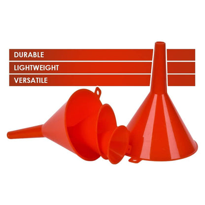 DEDC Oil Funnels, Gas Funnels, Plastic Funnel Set for Car, Automotive, Kitchen, Mini Small Large Red (4pcs Gas Plastic Funnel)