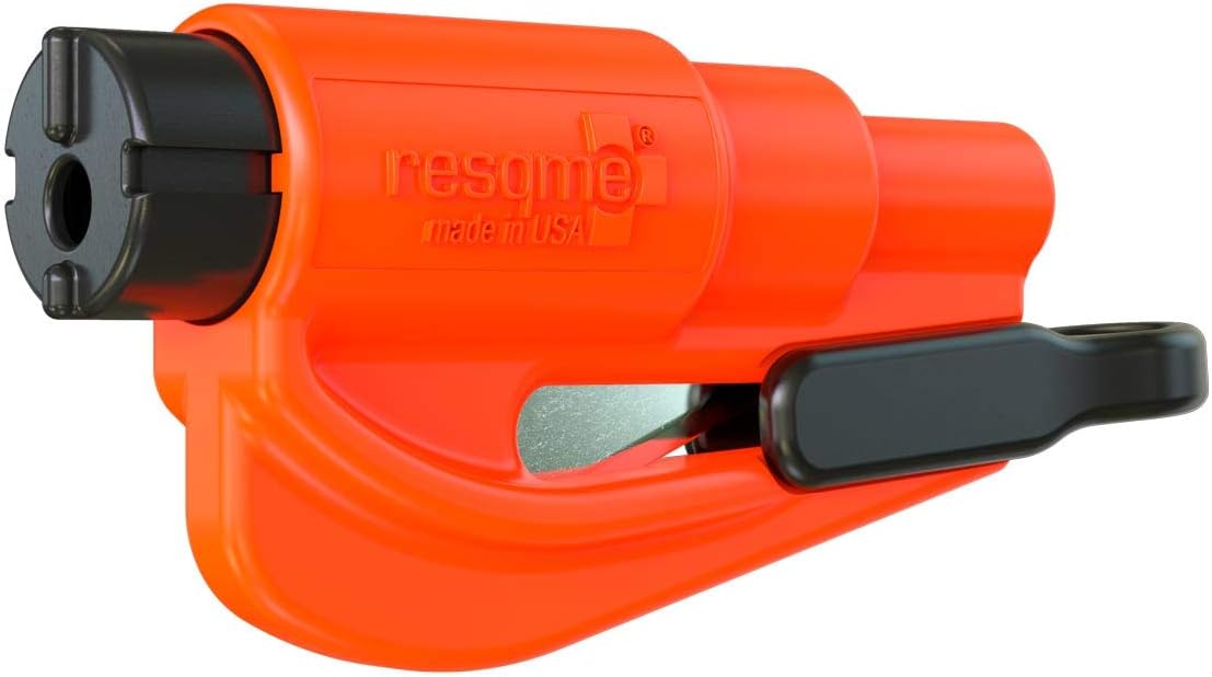 resqme The Original Emergency Keychain Car Escape Tool, 2-in-1 Seatbelt Cutter and Window Breaker, Made in USA, Yellow - Compact Emergency Hammer
