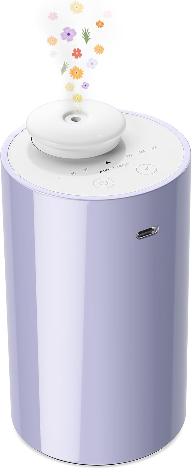 Airversa Waterless Diffuser for Essential Oil, Car Diffsuer, Battery Operated Nebulizer, 0.7 Fl Oz/ 20mL, Mini Scent Air Machine, 3 Timers & 3 Mist Levels for Home, Room, Car, Office - AN6 Black