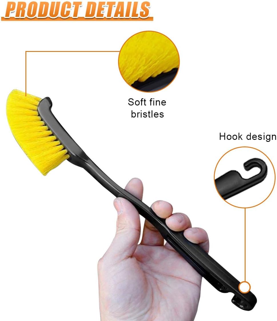 Car Wheel Cleaning Brush, 12'' Hard Bristle Auto Tire Gap Scrub Brush with Long Handle, Multifunctional Vehicle Interior Crevice Detailing Tool for Home and Hard to Reach Areas(1PC)