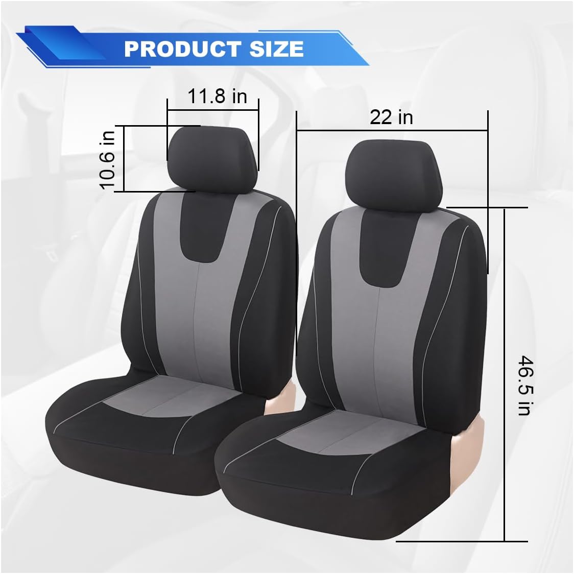 ZIMISI 4PCS Car Front Seat Covers, Comfort Breathable Vehicle Seat Protector Cover, Universal Automotive Interior Accessories for Car, SUV, Truck (Grey/Black)