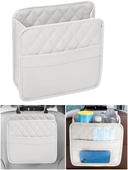 Mandark Car Seat Back Organizer, PU Leather Vehicle Backseat Hanging Storage Pocket, Multipurpose Auto Travel Essentials Accessories for Kids & Adults, Universal for Most Cars (Black)