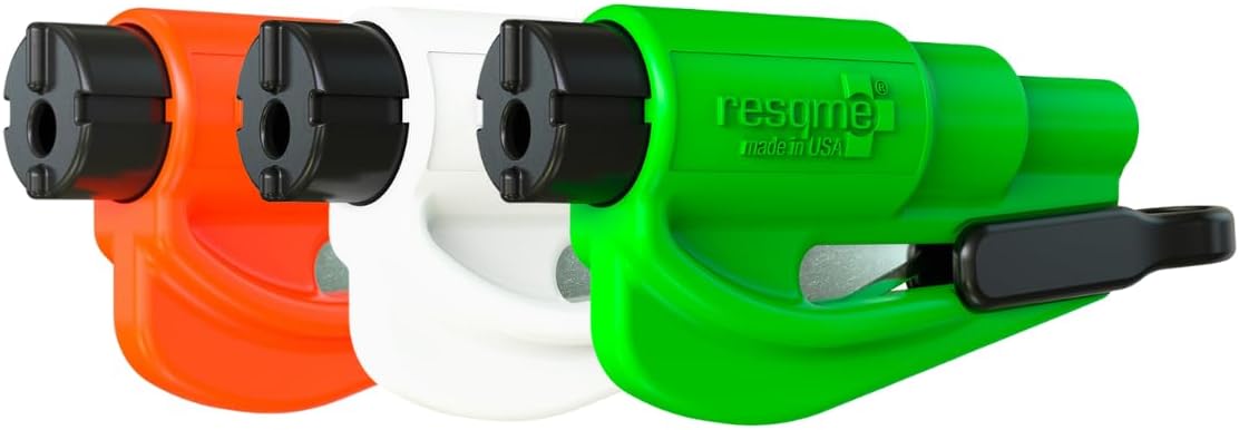 RESQME The Original Emergency Keychain Car Escape Tool, 2-in-1 Seatbelt Cutter and Window Breaker, Made in USA, Family Pack of 3 - Blue, Pink, Yellow -Compact Emergency Hammer