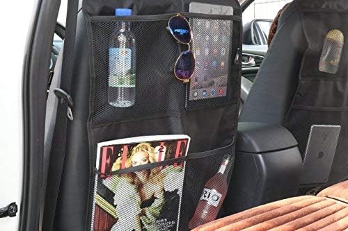 Premium Car Kick Mat and Organizer (2-Pack) – BOGO Waterproof Protection – Mesh Storage – Universal Fit – Protects and Stores Tablets, Toys, and Phones