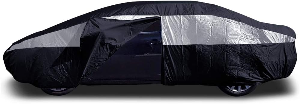 Titan Jet Black Poly 210T Car Cover for Sedans 186-202". Waterproof, UV Protection, Scratch Resistant, Driver-Side Zippered Opening. Fits Camry, Accord and More.