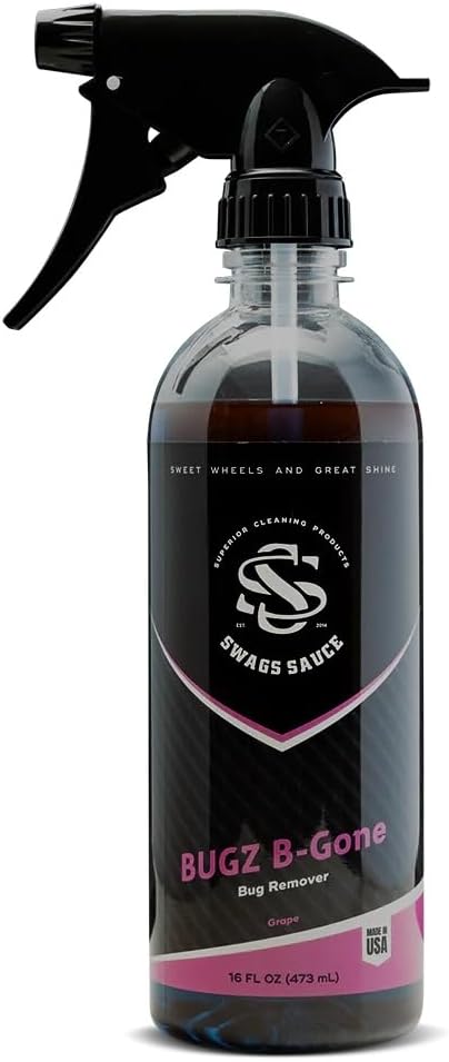 Bugz B-Gone | Grape Scent | Bug Remover 16oz bottle by Swags Sauce - Designed to break down bug residues on contact, making it easier to wash away with minimal scrubbing.