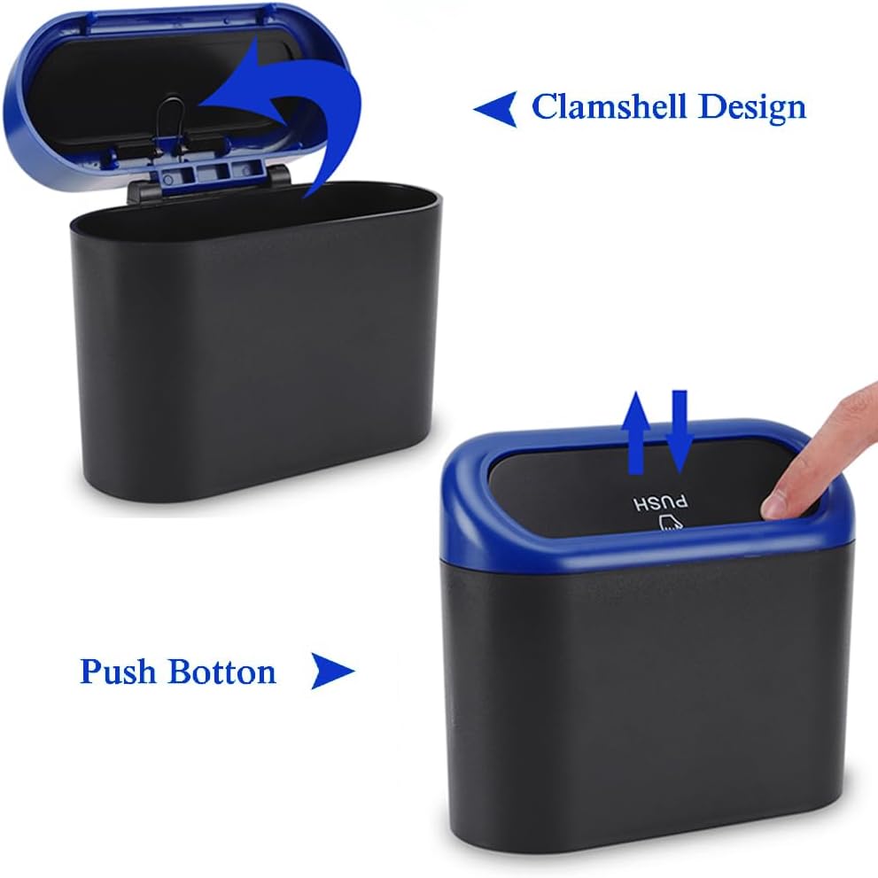 Accmor Car Trash Can with Lid, Mini Auto Dustbin Garbage Organizer Holder 2 Packs, Automotive Storage Container Bin with 60 Pcs Bags for Vehicle, Home, Office