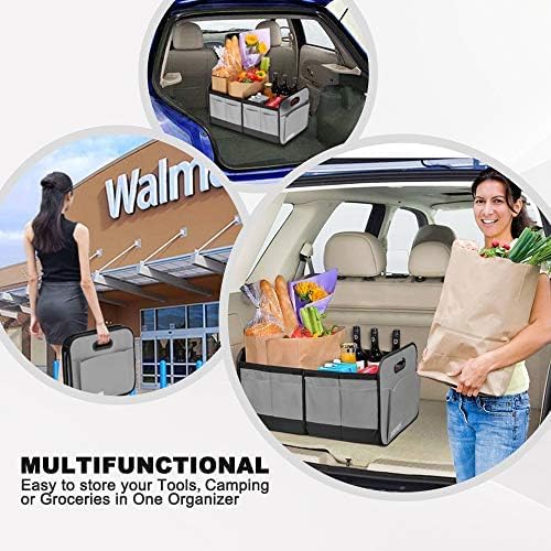 Homeve Car Trunk Organizer for SUV, 18.5Gal Large Capacity No-Sag Heavy Duty, Foldable Waterproof Anti-Slip Storage with 12 Pockets, Fit Sedan,Truck, Universal Car Accessories, Black, Large, 2 Compart