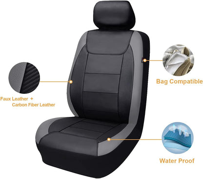 Flying Banner Carbon Fiber Leather Vehicle Seat Covers, Leopard Gray Black, Universal Fit - 8PCS