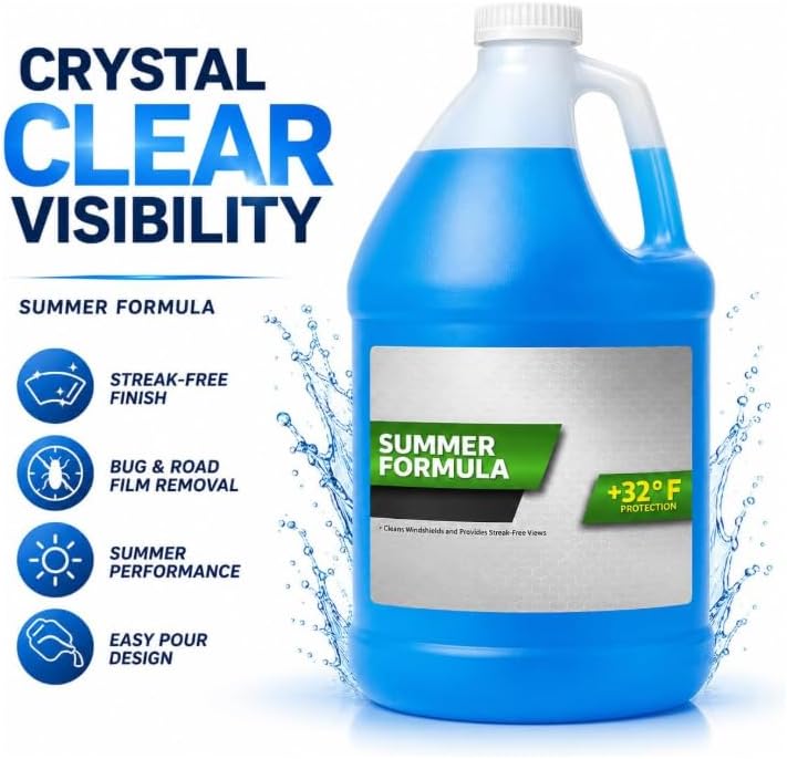 Summer Windshield Washer Fluid, Standard Automotive Glass Washer Solution for Car Windshield Reservoir, 1 Gallon, 1 Pack