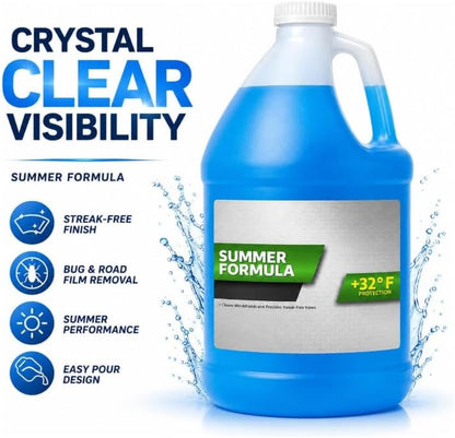 Summer Windshield Washer Fluid, Standard Automotive Glass Washer Solution for Car Windshield Reservoir, 1 Gallon, 1 Pack