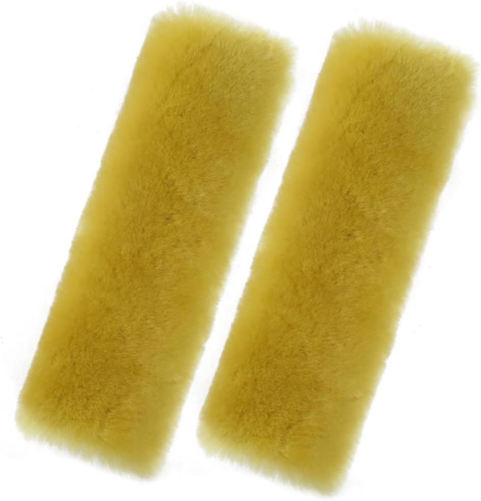 Andalus Brands 2 Pack Genuine Merino Wool Sheepskin Seat Belt Cover – Soft Shoulder Pad, Neck Cushion Protector – Authentic Car Accessories (Pearl)