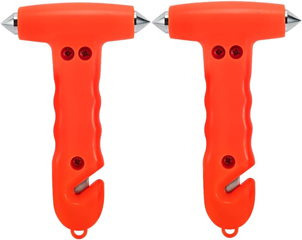 MOTORBUDDY 2-Pack Car Safety Hammer Seatbelt Cutter, Auto Emergency Escape Hammer with Window Glass Breaker and Seat Belt Cutter, Striking Red Escape Tool for Car Accidents