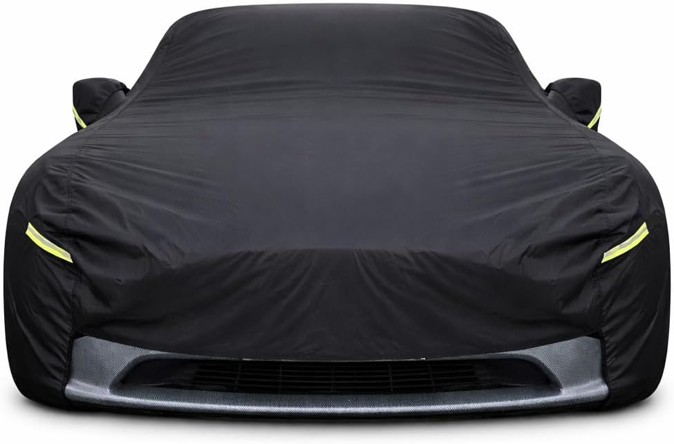 Car Cover Waterproof All Weather for Automobiles, Outdoor Full Exterior Covers for Sedan Black(Suggest Car Length from 194"-208")