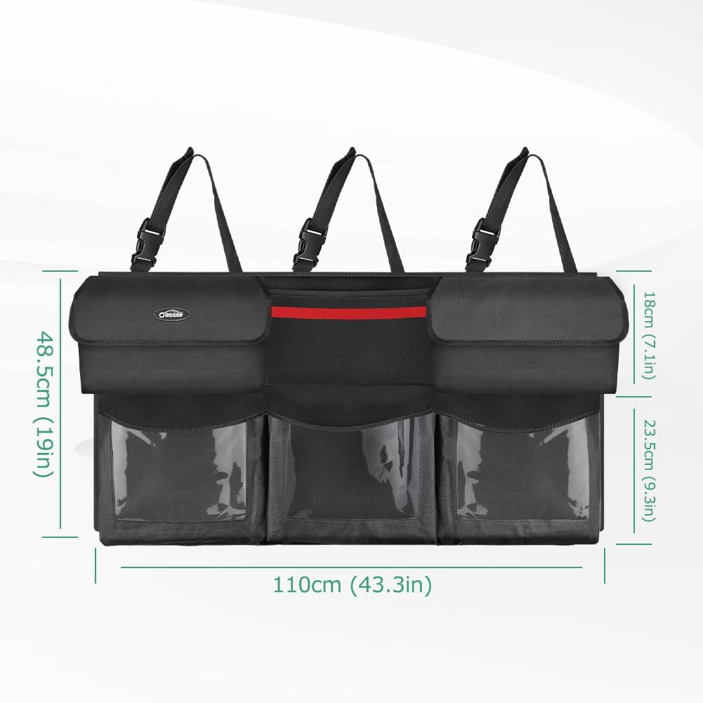 Oasser Back Seat Trunk Organizer Hanging Car Organizer Foldable Cargo Storage with 6 Large Pockets 3 Adjustable Straps 40x19inch