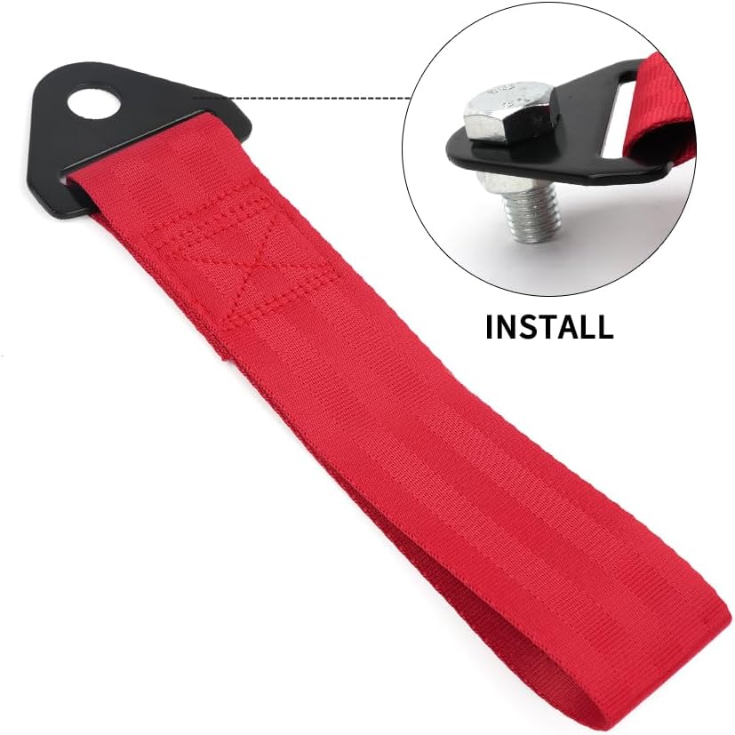 RASTP Racing Tow Strap, Car Modification Sports Trailer Belt Fit for Front or Rear Front Bumper Decorative (Red)