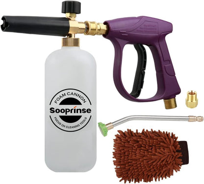 Sooprinse Foam Cannon Kit with Pressure Washer Short Gun, 1 L Snow Foam Lance with 1/4 Inch Quick Connector, Foam Blaster with Pressure Washer Gun,4000 PSI, Black