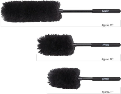 Eastwood Concours Premium Cleaning Woolies | Professional Long Handle Soft Brush for Wheels & Tires, Interior Detailing, and Household Cleaning | Made of 100% Wool and Anti-Scratch on Paint | Set of 3