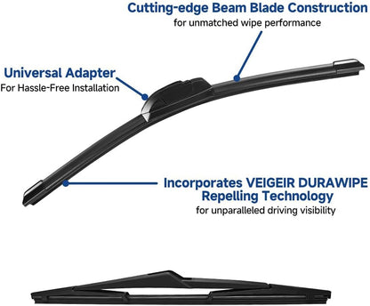 3 Pack Windshield Wiper Blades Compatible with Mazda CX-5 2017-2025 and CX-9 2016-2023, Front and Rear, 24" 18" 14" - Colors A