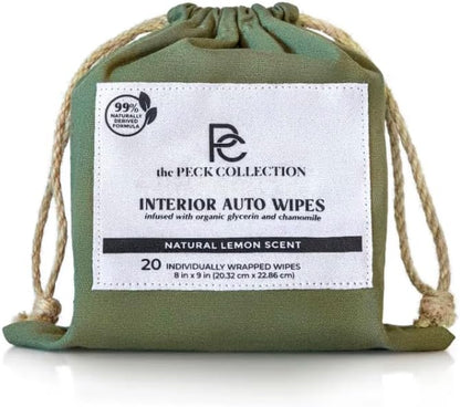 99% Naturally Derived Interior Auto Wipes – 20 Individually Wrapped Extra Large 8” x 9” for Leather, Vinyl and Dash – Made in USA with Domestic and Global Components