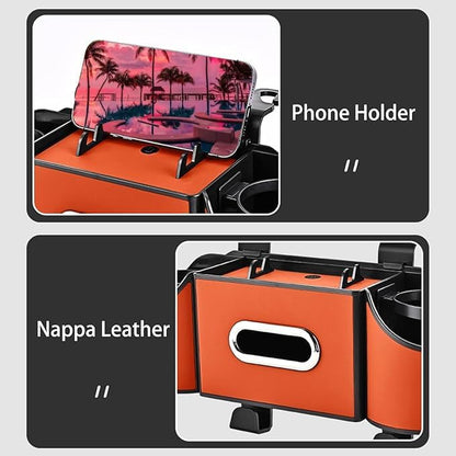 Back Seat Car Organizer,4 in 1 Multifunctional Car Back Seat Storage Box with Drink Cup Holder Tissue Box, for Hold Phone,Snacks, Drinks, Handbag-Black