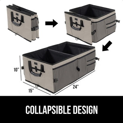 GORILLA GRIP Trunk Organizer for SUV and Cars, Large Capacity Collapsible Car Trunk Storage Organizer, Heavy Duty Car Accessories, Gifts for Mom and Dad, Slip & Water Resistant Multi Compartment Black