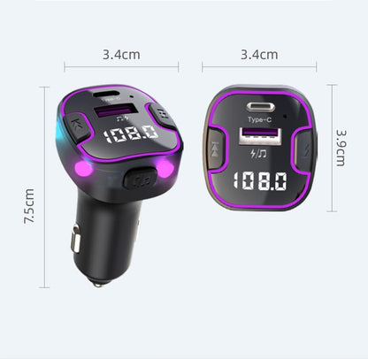 Bluetooth 5.3 Car Adapter, PD &QC3.0 Fast Charging FM Radio Transmitter for Car, Radio Bluetooth Receiver, Hands-Free Calling, U Disk & Colorful Light