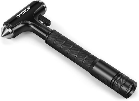 Car Safety Hammer, Car Glass Breaker with Seat Belt Cutter, Automotive Escape Tool with Lighting Function, Metal Window Breaker, Emergecy Safety Hammer for Auto Accidents (Black)