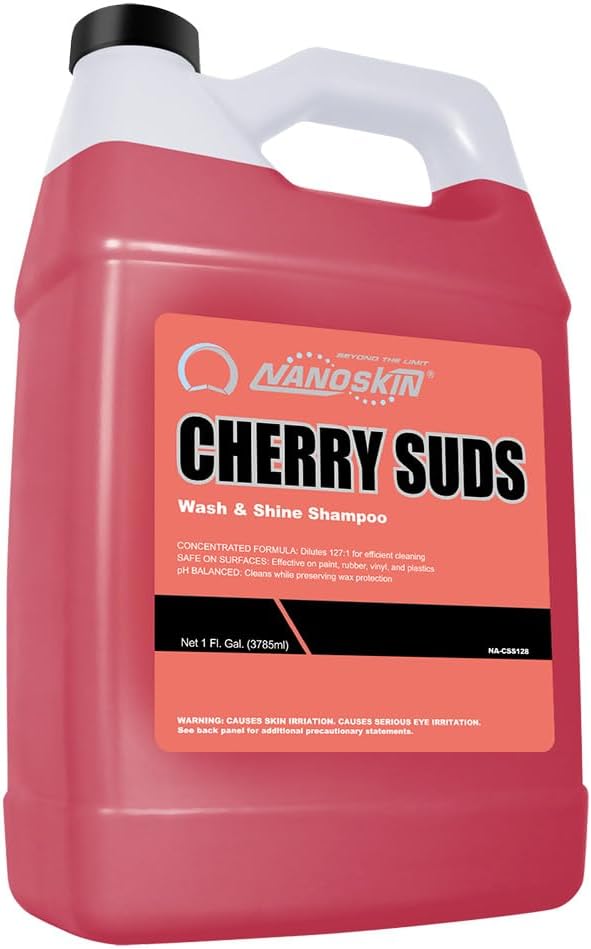 Nanoskin CHERRY SUDS Foaming Car Wash Concentrated Shampoo 5 Gallons for Foam Cannons, Foam Guns, Bucket Washes | Pressure Washer Safe, Cherry-Scented Soap | Ideal for Cars, Trucks, Motorcycles, RVs