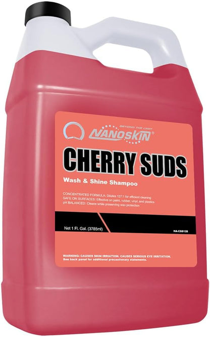 Nanoskin CHERRY SUDS Foaming Car Wash Concentrated Shampoo 5 Gallons for Foam Cannons, Foam Guns, Bucket Washes | Pressure Washer Safe, Cherry-Scented Soap | Ideal for Cars, Trucks, Motorcycles, RVs