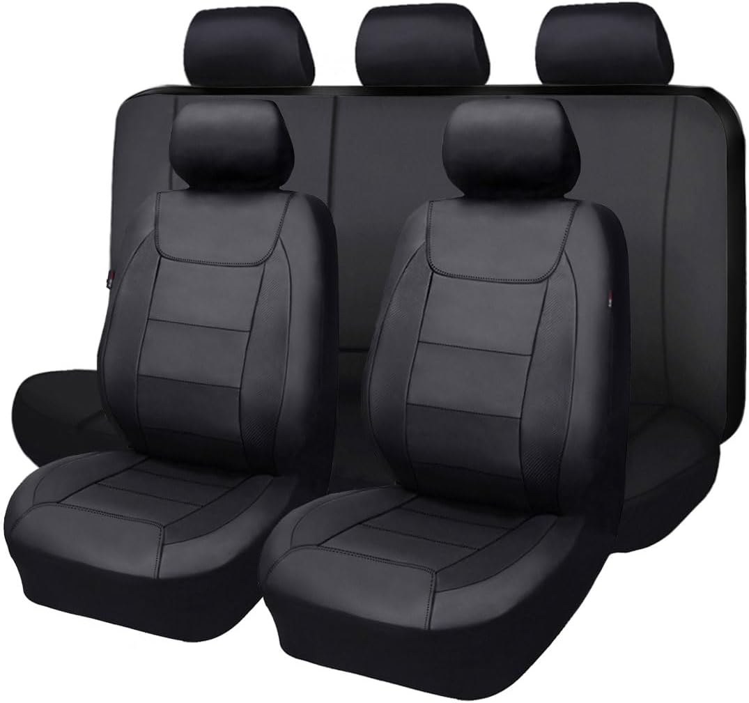 Flying Banner Carbon Fiber Leather Vehicle Seat Covers, Leopard Gray Black, Universal Fit - 8PCS